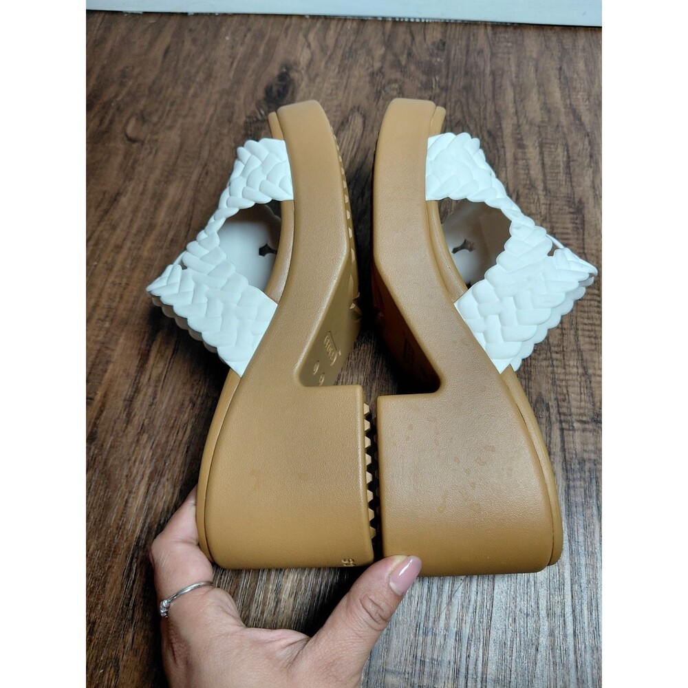 Crocs Women BROOKLYN WOVEN SLIDE HEEL Tan White Sandals Womens Size 8 - Picture 8 of 10